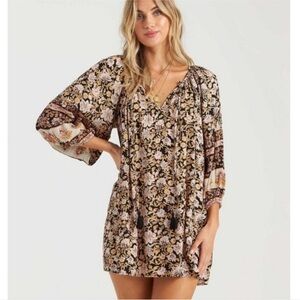 Billabong | Gypset Floral Boho Peasant Mini Dress Sz L